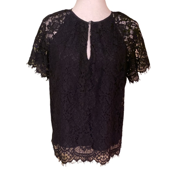 J. Crew Black Lace Keyhole Short Scalloped Sleeve Top - S - Picture 5 of 14